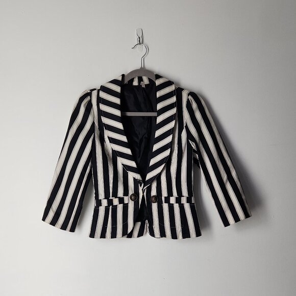 a'gaci Jackets & Blazers - A'GACI black and white vertical striped blazer jacket size S Beetlejuice-style